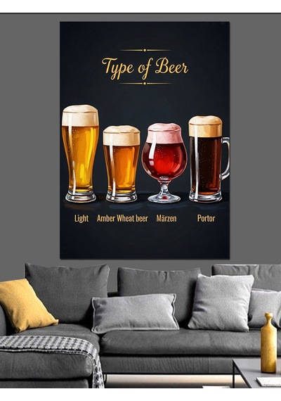 Ahşap Tablo "type Of Beer" Rehberi Ve Bardaklar