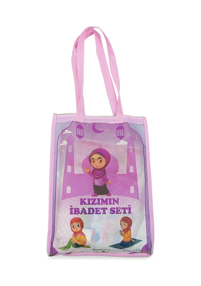 Çantalı Kuran Kursu Elif Ba Kitabı Çocuk Seccade İbadet Seti Pembe