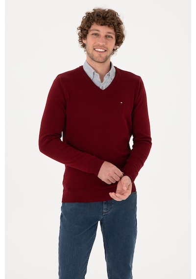 U.S. Polo Assn. Erkek Slim Fit V Yaka Bordo Basic Kazak 50313668-VR014