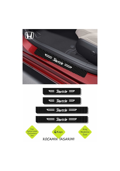 Honda Shuttle Dekoratif Karbon Kapı Koruma Eşiği Siyah Üzeri Beyaz Honda Shuttle Yazılı 4'lü Set