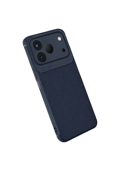 Tecno Spark 50 4g Uyumlu Kılıf Karbon Tasarım Kamera Korumalı Silikon Telefon Kılıfı Kapak Lacivert