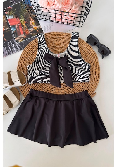 Minigimin Cicileri Zebra Desenli Volan Etekli Kız Çocuk 2 Li Mayo Bikini Takımı ... Siyah