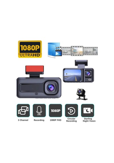 Araç Içi Kamera 3 Kameralı 1080p Wiif Lcd Ekranlı Gece Görüşlü Geri Görüş Kamera Hareket Algılama - 731468372