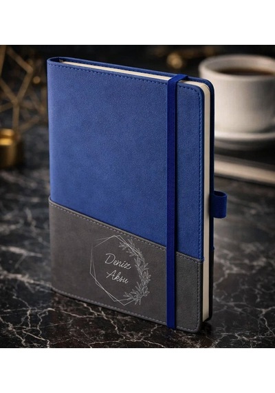 Bk Gift Kişiye Özel Mavi Termo Deri Defter -9, Kartvizit Bölmeli, Çizgili Ivory Kağıt Kobitmeyencom36098 Bk Gift