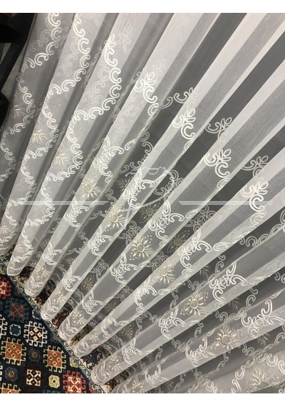 Tül Perde Taç Marka Etek Geniş Kurdale Nakış Işleme -26295 Çok Renkli