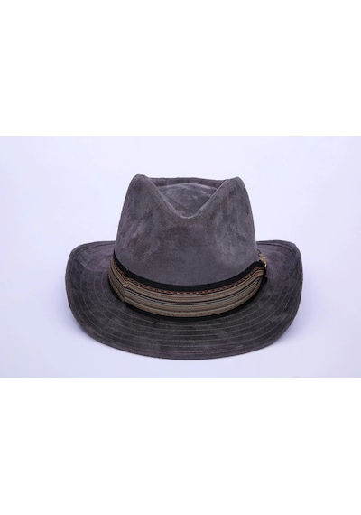 Twingold İsme Özel Süet Kovboy Fötr Şapka - Ab01007 - Gri Gri