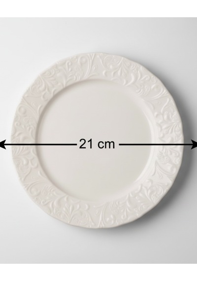 6 Kişilik Kabartma Desen Pera Pasta Tabağı 21cm Krem Rengi
