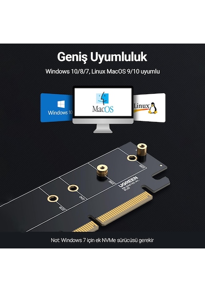 Ugreen PCIe 4.0 x4 x8 x16 Uyumlu 64Gbps NVMe M.2 SSD Dönüştürücü Adaptör