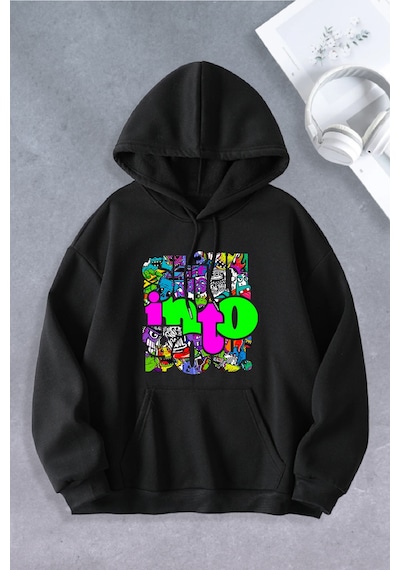 Nevermind Unisex Kadın Erkek Still Desenli Baskılı Oversize Sweatshirt Siyah