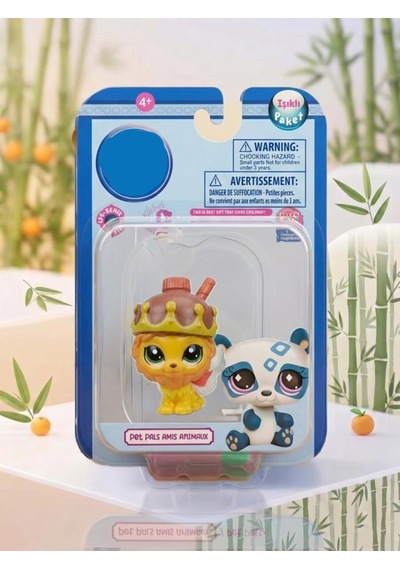 3 Parça Minişler Pet Shop Işıklı Toplu Kutulu Tekli Oyuncak Figürü - Pipetli Kral Taçlı Aslan
