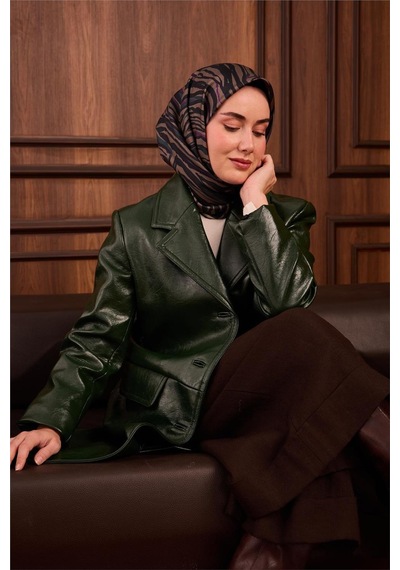 Silk Home Twill İpek Eşarp Petrol Yeşili Erguvan Geometrik Desenli Tok Duruşlu 90x90 Çok Renkli