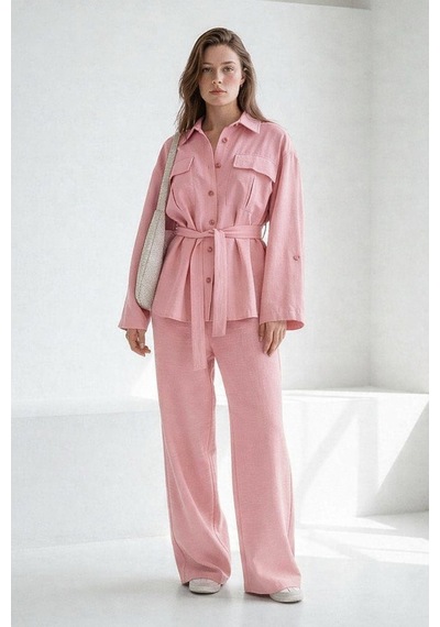 Seeh Pembe Uzun Kollu Oversize Kadın Takım Sh338 Standart