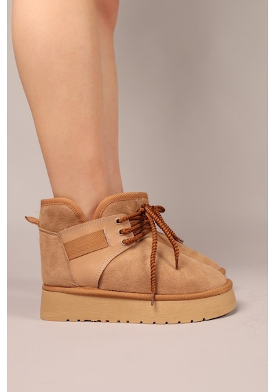 Puff İçi Suni Kürklü Süet Bot Camel-8311 Camel