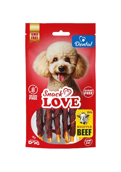 Snack - 186 - Love Köpek Ödülü Dental Ve Eğitim Burgulu Çubuk Üzerine Sarılı Dana Eti 10 Cm - Spt-gld - 70 Gr