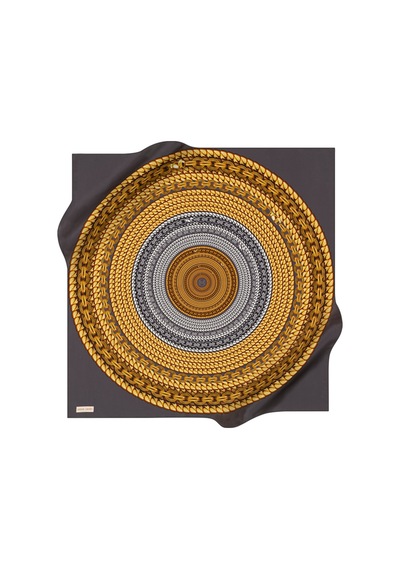 Zincir Desenli 90x90 Pierre Cardin Krep Saten Eşarp Sarı-gri Sarı-gri