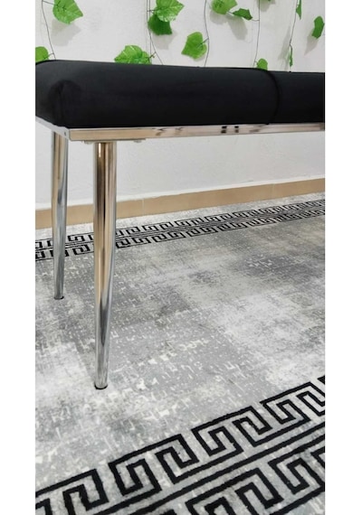 Özcan Metal Metal Ayaklı Krom Siyah Bench Mutfak Salon Antre Yatak Odası Puf Bank Siyah