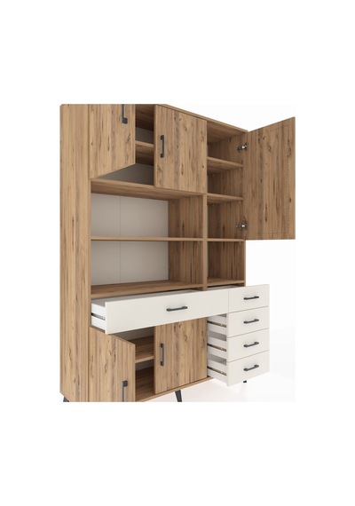 Hyperion Dolap 9 Raflı 5 Çekmeceli 5 Kapaklı 132x44x195 Çam-ç... Çam