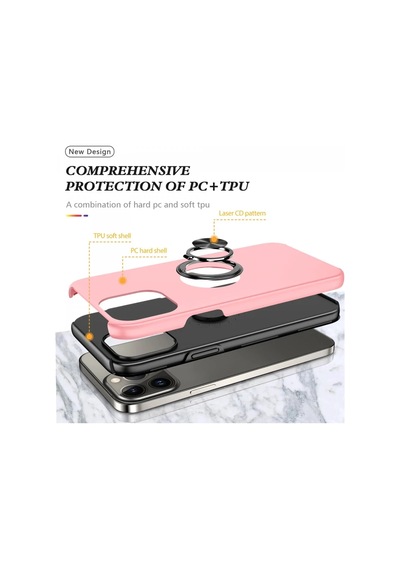 Apple İphone 13 Pro Max Kılıf Elit Yüzüklü Kapak - Pembe 0.2M-Çok Renkli