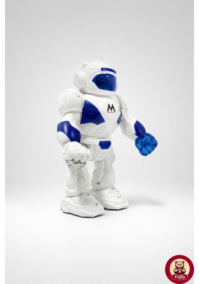 Oyuncak Işıklı Sesli Hareketli Robot Oyuncak 23 Cm Led Efektli Pilli Robot Beyaz