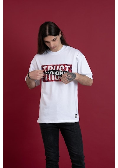 Oversize Bisiklet Yaka Baskılı Erkek Penye T-Shirt