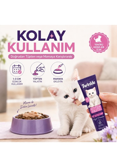 Twinkle Kitten Kedi Malt Macunu 100 Gr - Yavru Kediler İçin Vitaminli Malt - Sindirim Ve Gelişim Desteği - Taurinli Tamamlayıcı Yem