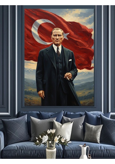 Ahşap Tablo Atatürk Türk Bayrağı Lider