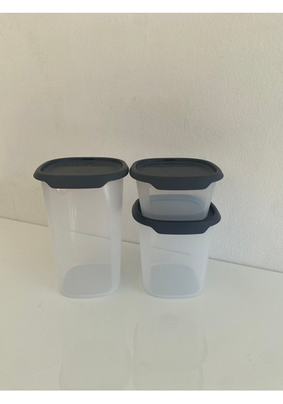 Tupperware Tek Dokunuş Kare 3lü Kuru Gıda Saklama Kabı 1.25ml,810ml,370ml Şeffaf