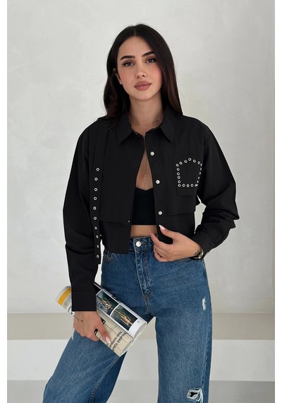 Asprin Fashion Kuş Gözlü Paraşüt Gömlek Siyah Siyah
