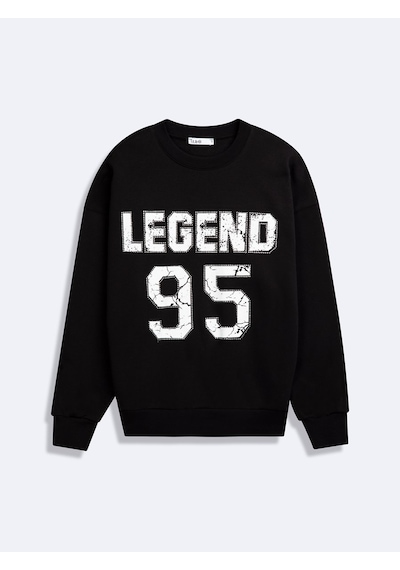 LTB Uzun Kollu Sıfır Yaka Slogan Baskılı Siyah Sweatshırt Çok Renkli