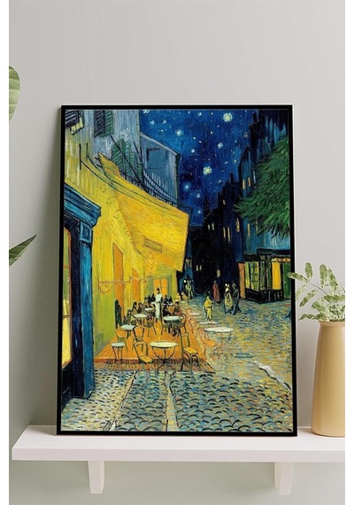 Pster14665 Kafe Terasta Gece - Van Gogh Sanatsal Çerçeveli Tablo 50 X 70