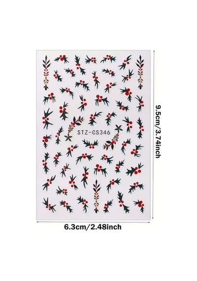 Kokina Yapraklı Noel Yılbaşı Yeni Yıl 3d Tasarım Yapışkan Tırnak Sticker Dövmesi Nail Art Tottoo