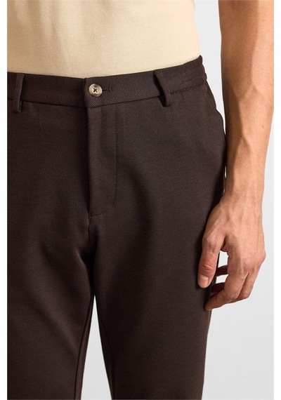 Süvari Koyu Kahve Slim Düz Twill Yarım Lastikli Jogger Pantolon Spn2020500026-kh9