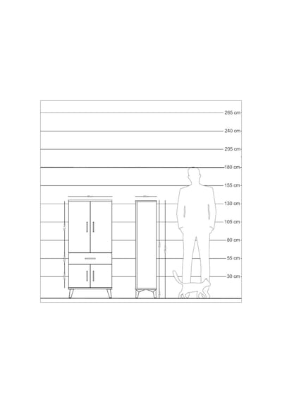 Arges Dolap 2 Raflı Tek Çekmeceli 4 Kapaklı 60x30x134 Çam-çam Çam