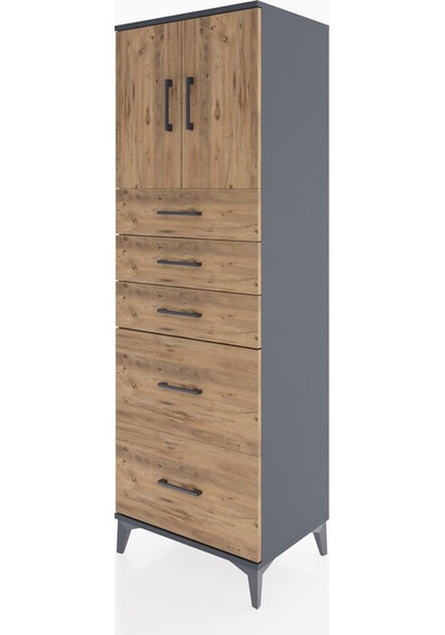 Hyperion Dolap Tek Raflı 5 Çekmeceli 2 Kapaklı 60x44x182 Antr... Antrasit