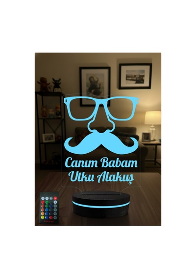 Kişiye Özel İsimli Canım Babam 3d Led Gece Lambası - 16 Renk Kumandalı Babaya Doğum Günü
