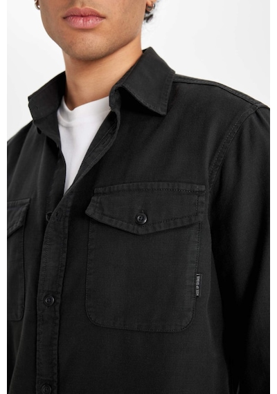 DeFacto %100 Pamuk Regular Fit Polo Yaka Basic Düz Uzun Kollu Gömlek B2654AX24AUAR221