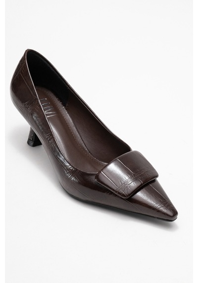 Luvishoes Luvi Shoes Marcıa Kahverengi Baskı Tokalı Kadın Topuklu Ayakkabı Kahverengi
