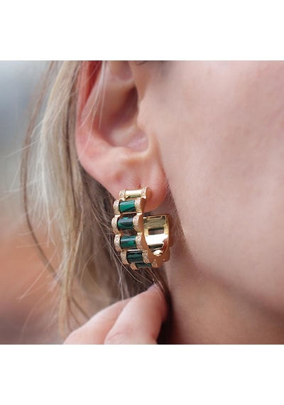 Peridot Taşlı Gold Kaplama Küpe Gümüş
