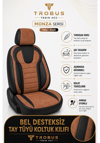 Volvo V40 2012-2019 Uyumlu Monza Serisi Taba Siyah Oto Koltuk Kılıfı