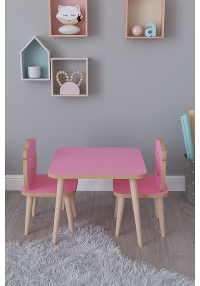 Bambi Yaz Sil Yüzey Çocuk Masa Sandalye Takımı 1 Aktivite Oyun Masası 2 Sandalye - Pembe
