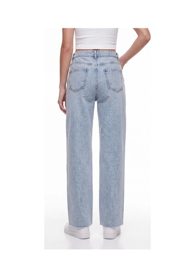 CEMO Kadın Taş İşlemeli Wide Leg Jean Pantolon Mavi