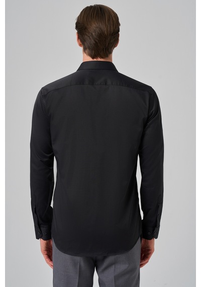 Morven Erkek Siyah Basic Düz Desen İtalyan Yaka Slim Fit Gömlek 26mc004002001 Siyah