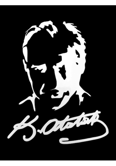 K.atatürk Silüetli İmzalı Oto Sticker Beyaz 19x15cm