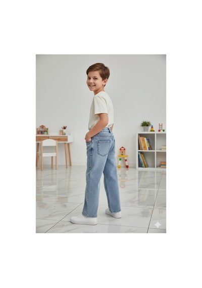 Erdem Kıds Erkek Çocuk Pamuklu Beli Lastikli Baggy Jean Pantolon Rahat Kalıp Geniş Bol Paça Kot Pantolon Buz Mavi Buz Mavi Erdem Kıds Erkek Çocuk Pamuklu Beli Lastikli Baggy Jean Pantolon Rahat Kalıp Geniş Bol Paça Kot Pantolon Buz Mavi Buz Mavi