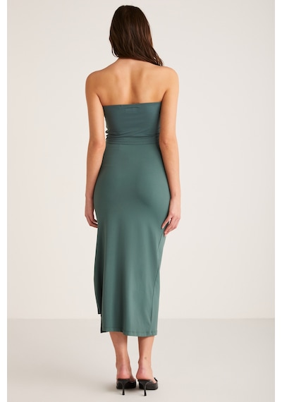 Ethıquet Madıson Kadın Slim Fit Dar Kesim Vücuda Oturan Yırtmaç Detaylı Beli Lastikli Örme Yeşil Ete