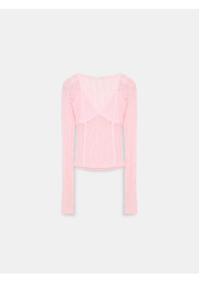 Dilvin 32625 Dantel Şerit Detaylı Top-açık Pembe