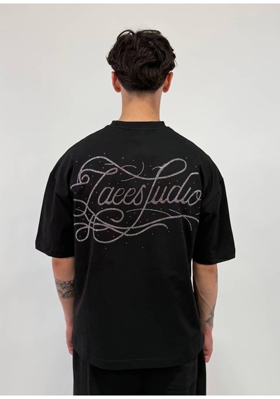 Zaee Signature Oversize Taş İşlemeli Tişört Siyah