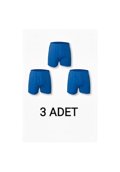 Enmodaiçgiyim 3 Adet Saks Mavi %100 Pamuk Rahat Kesim Erkek Paçalı Külot Boxer