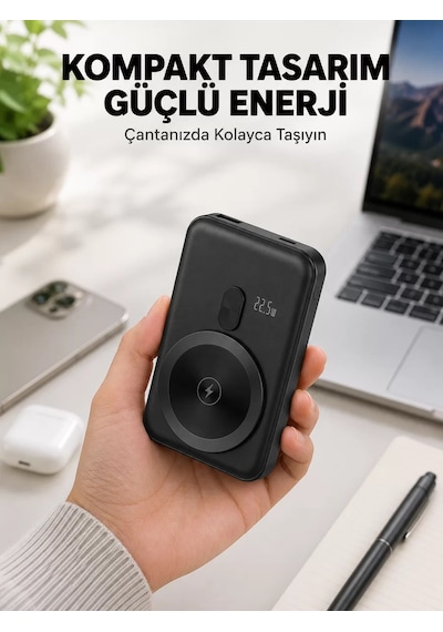 Manyetik Kablosuz Powerbank 22.5w Hızlı Şarj Lcd Göstergeli Yeni Nesil Belirtilmemiş