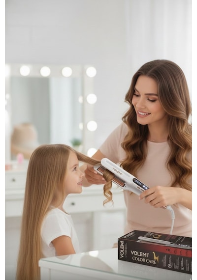 Volemı V-0102 Profesyonel Saç Maşası Color Care, 5x Renk Koruma, Keratin Yağlı Seramik Kaplama Dijital Isı Ayarlı Maşa